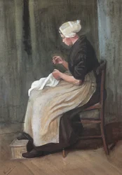 Scheveninger Frau beim Nähen